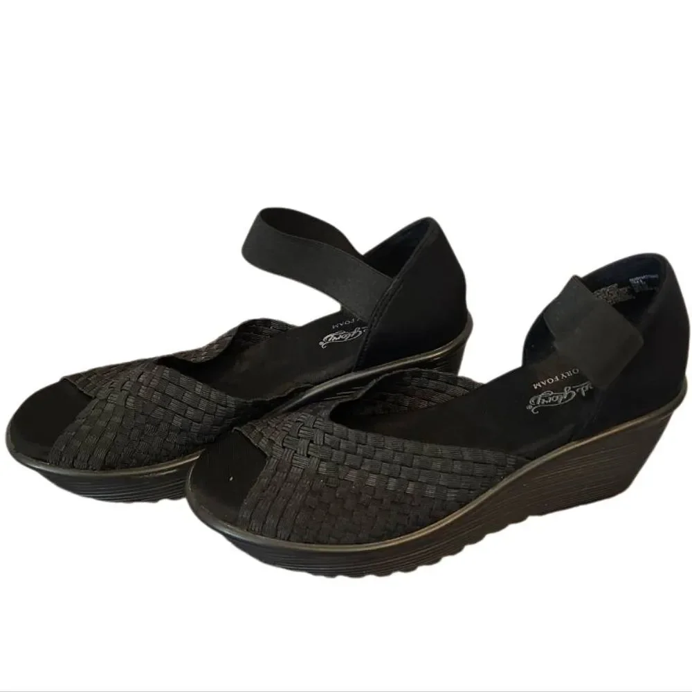 Faded Glory‎ Stylish Black Wedge Shoes Size 6